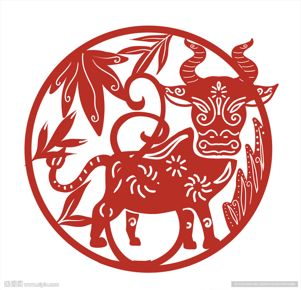 2021年牛剪纸春节窗花图案