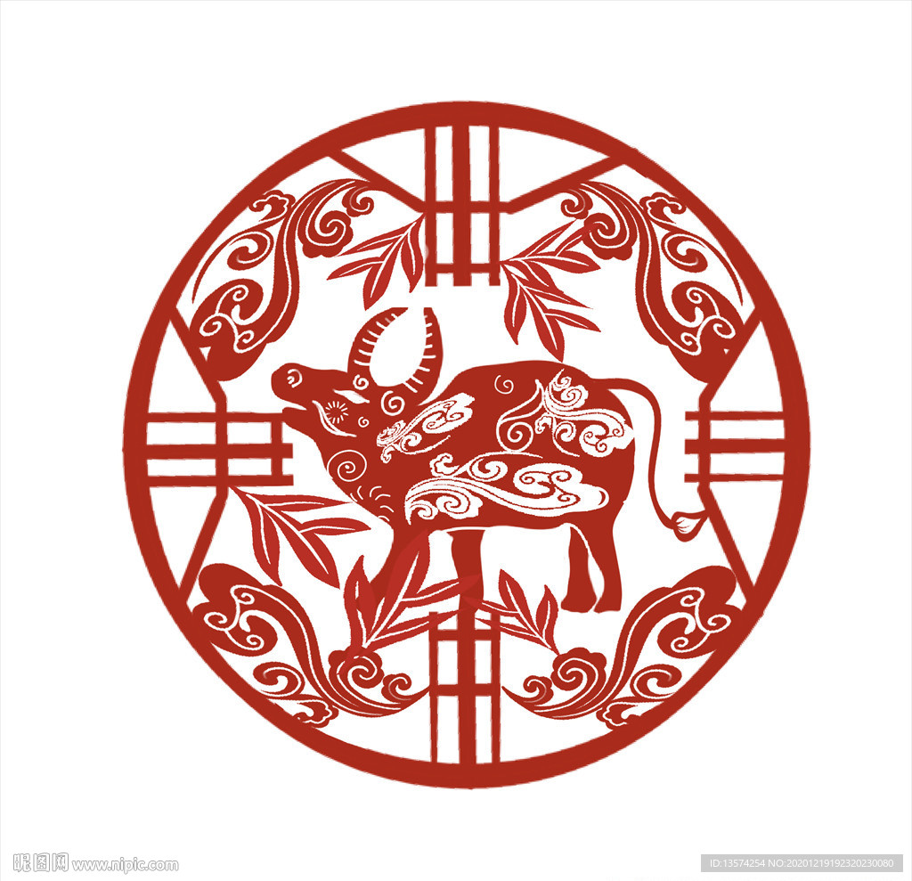 2021年牛剪纸春节窗花图案