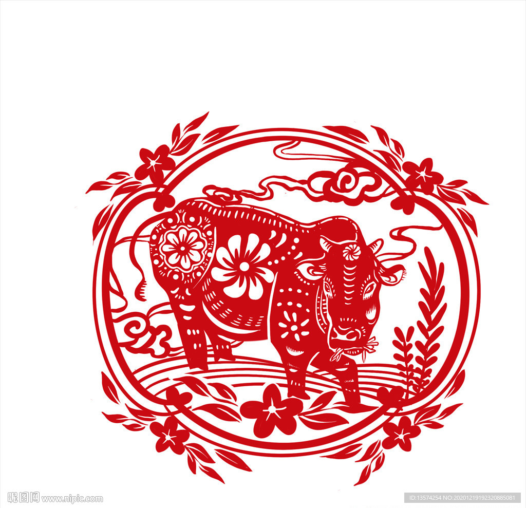 2021年牛剪纸春节窗花图案