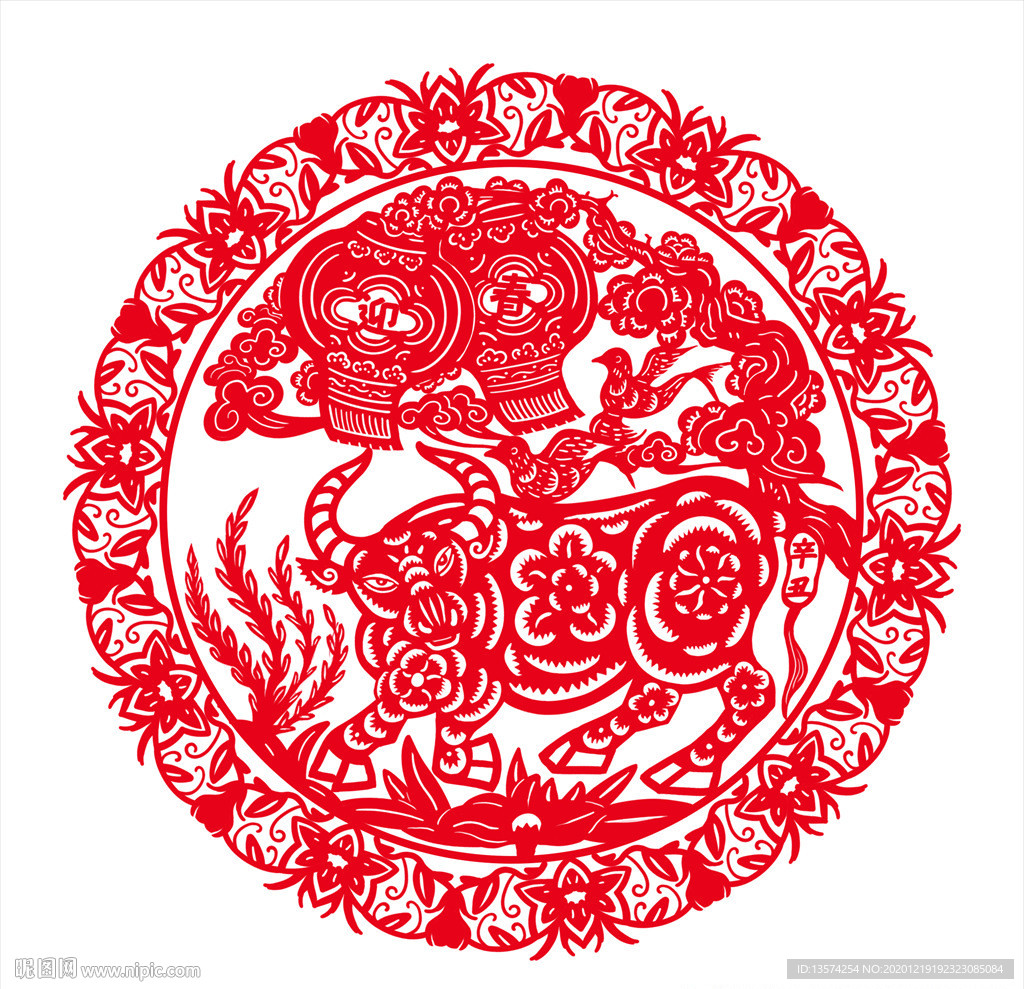 2021年牛剪纸春节窗花图案