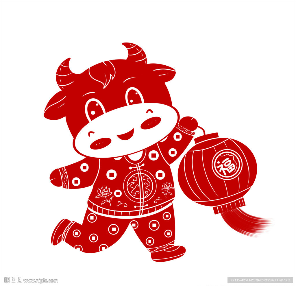 2021年牛剪纸春节窗花图案