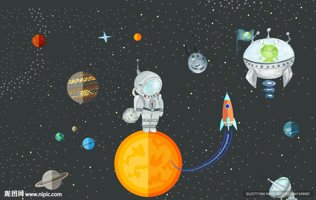 卡通儿童房背景墙卡通星空背景墙