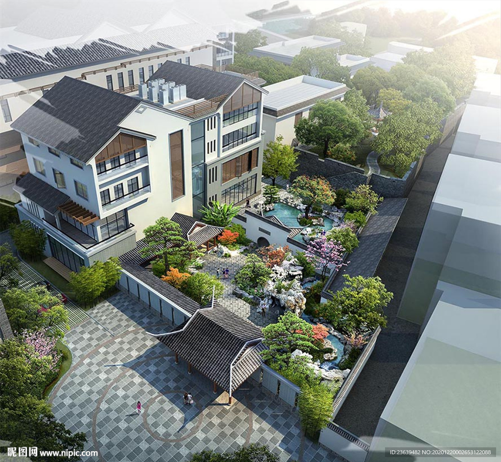 徽派庭院别墅效果图