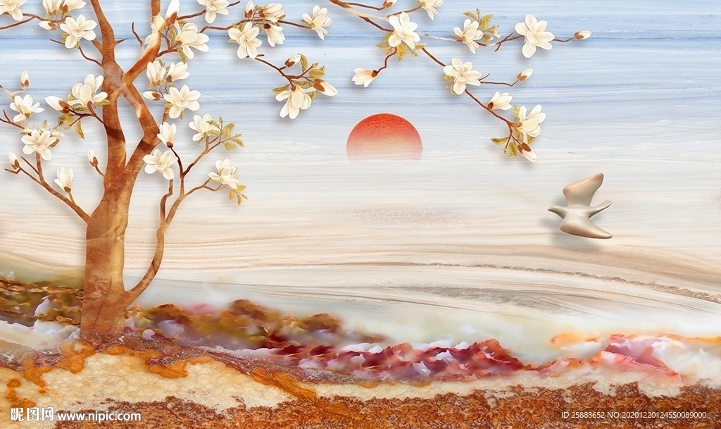 花鸟大理石电视背景墙