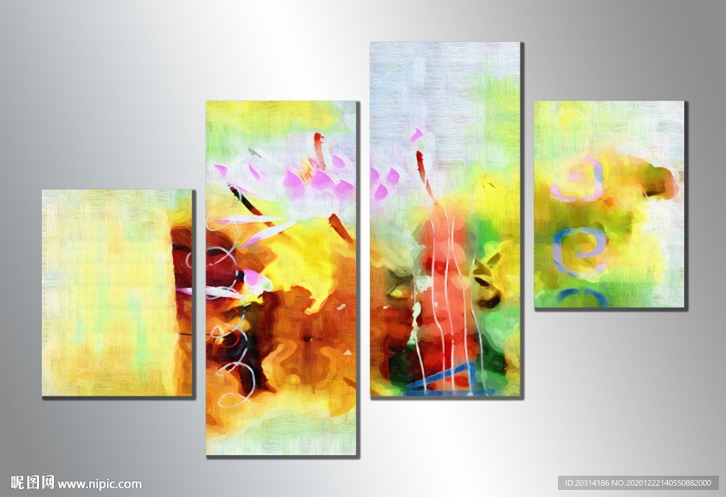 抽象荷花三联画