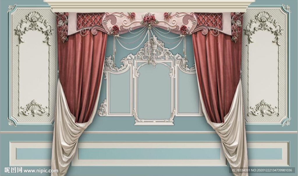 北欧风3D石膏窗帘电视背景墙