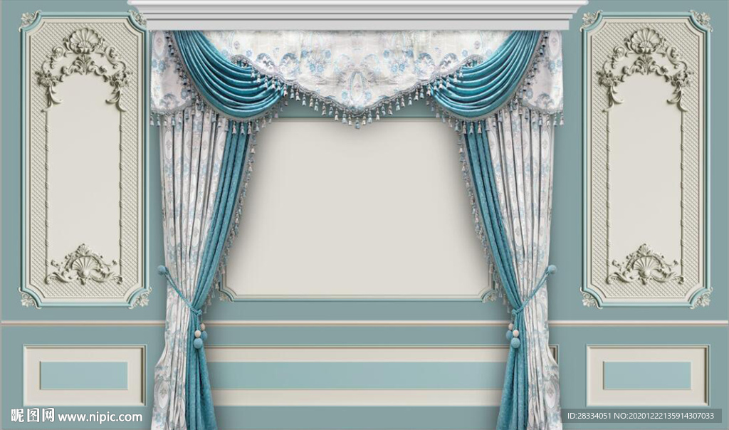 北欧风3D石膏窗帘电视背景墙