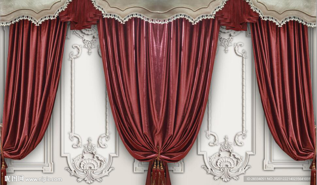 北欧风3D石膏窗帘电视背景墙