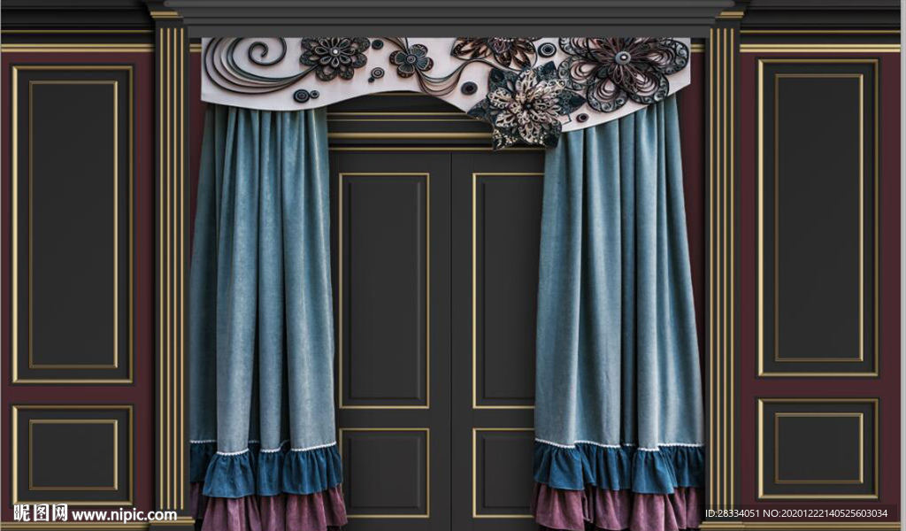 北欧风3D石膏窗帘电视背景墙