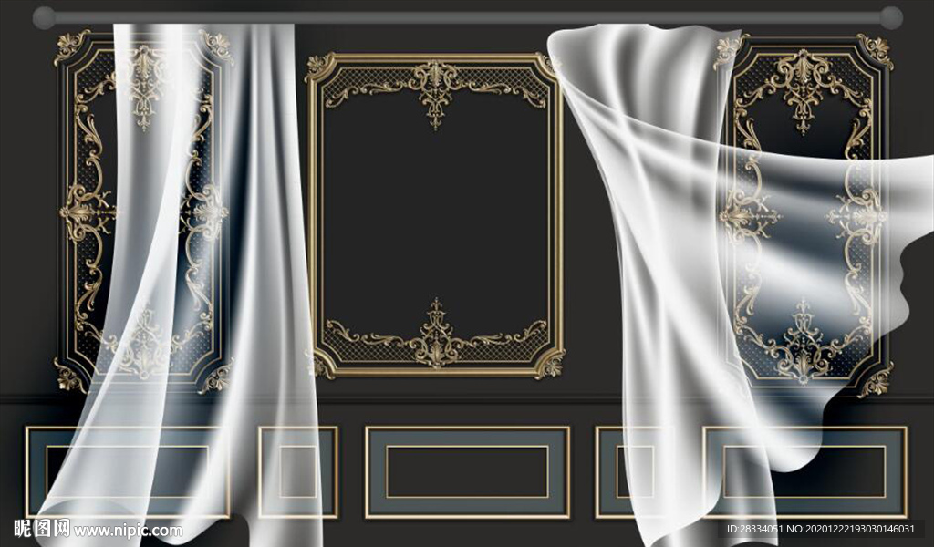 北欧风3D石膏窗帘电视背景墙