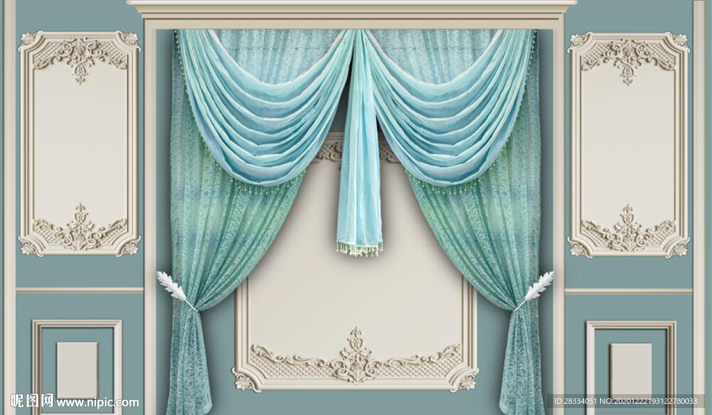 北欧风3D石膏窗帘电视背景墙