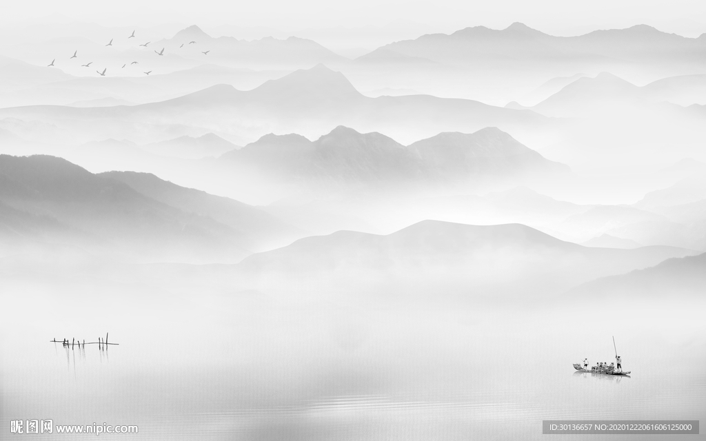 灰色 高档意境山水 TIF分层