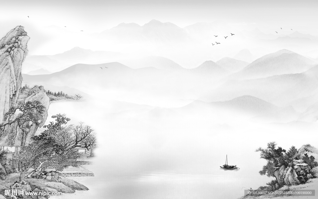 灰色新款意境山水 TIF分层