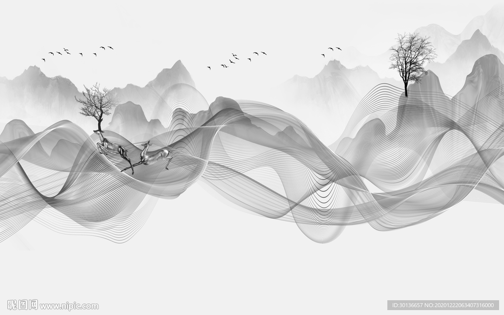 线条高档意境山水 TIF分层