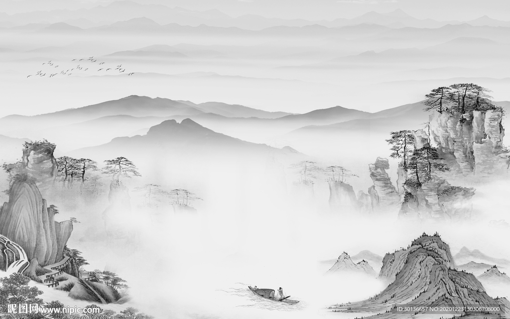 高雅高档灰色山水 TIF分层