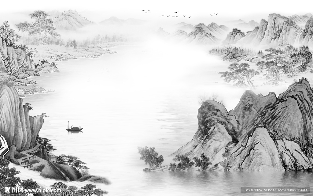 中国风高档灰色山水 TIF分层