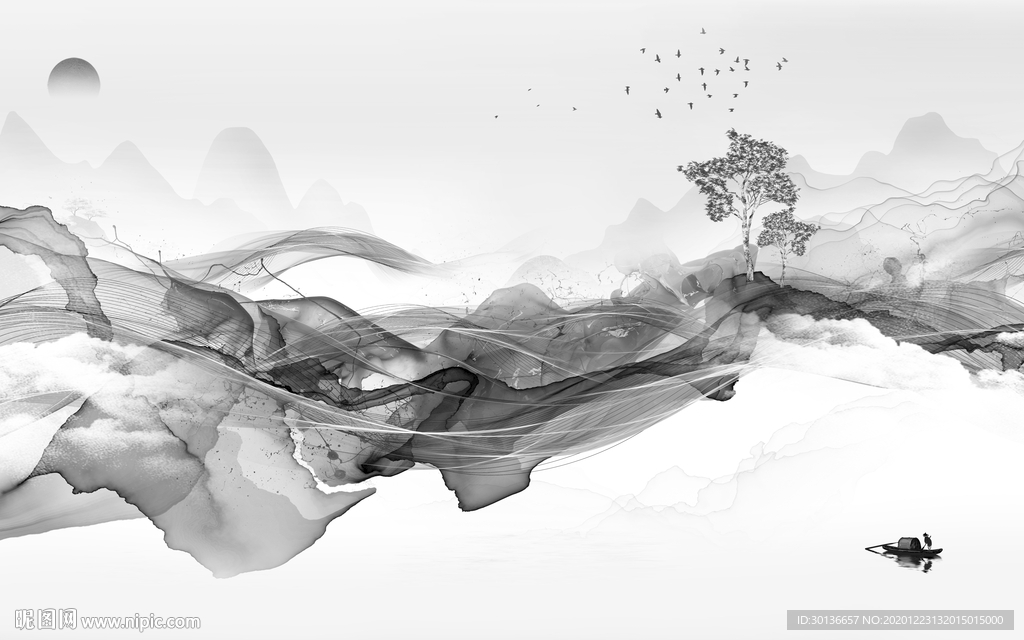 线条高档灰色山水 TIF分层