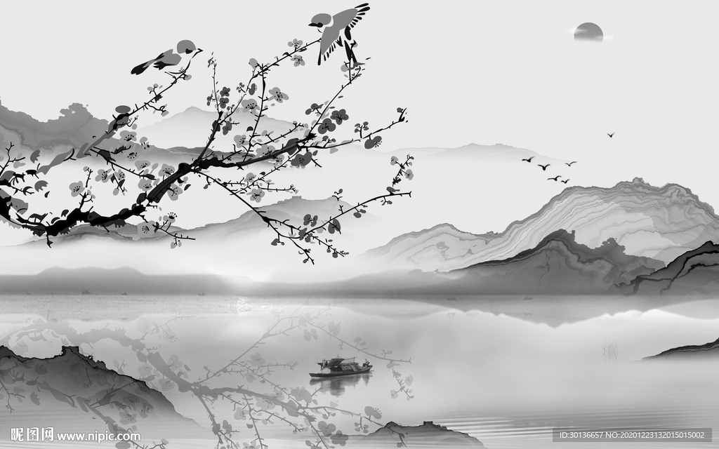 意境 高档灰色山水 TIF分层