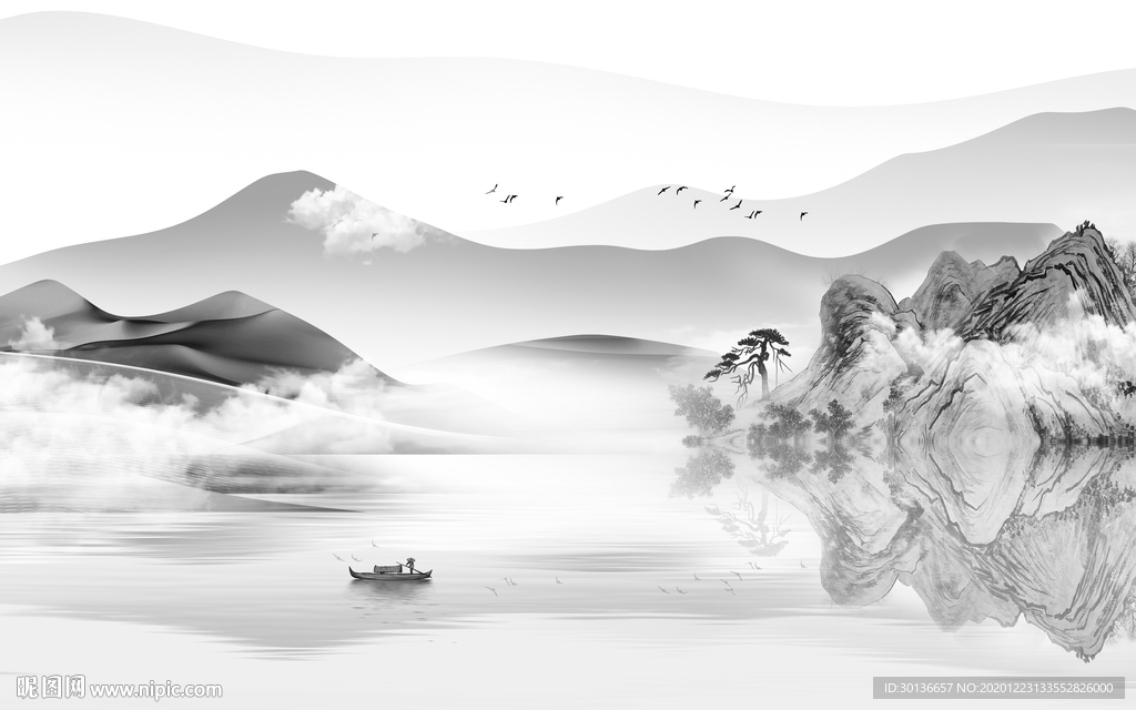 现代高档灰色山水 TIF分层