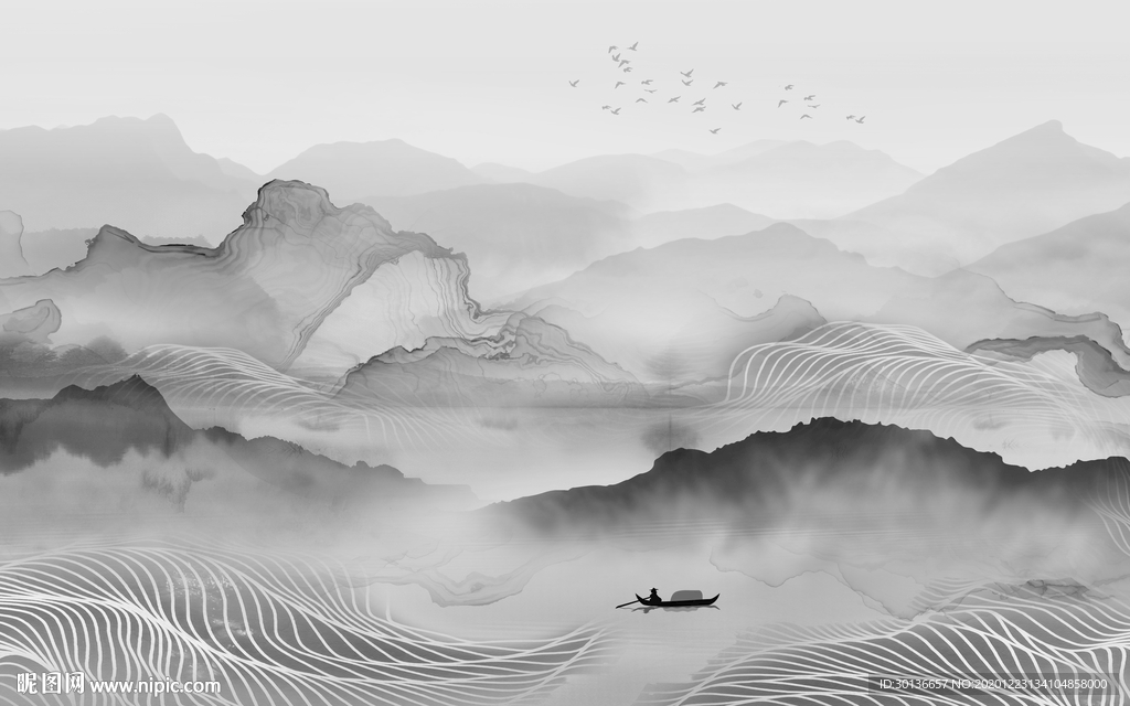 别墅高档灰色山水 TIF分层