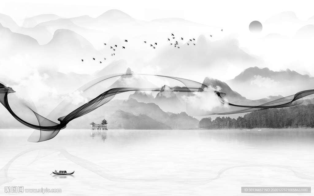 线条灰色新款山水 TIF分层