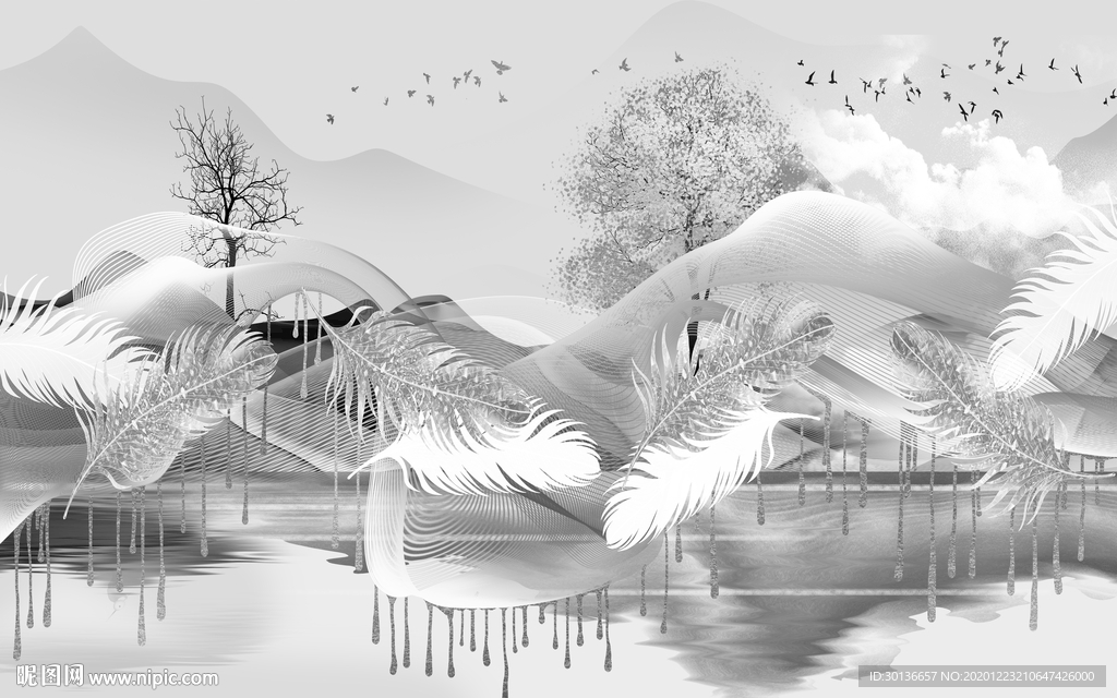 酒店灰色新款山水 TIF分层