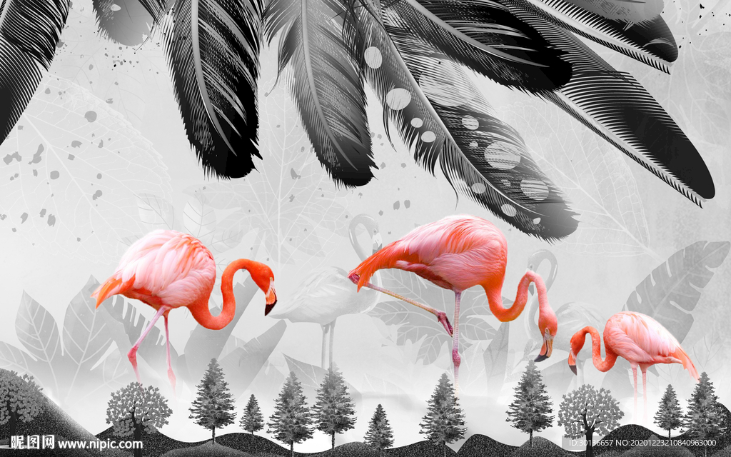 火烈鸟大气新装饰画 TIF分层