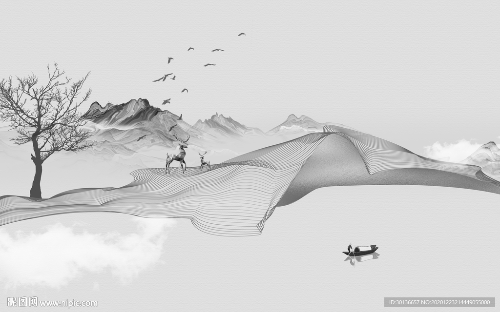 线条灰色新款山水 TIF分层