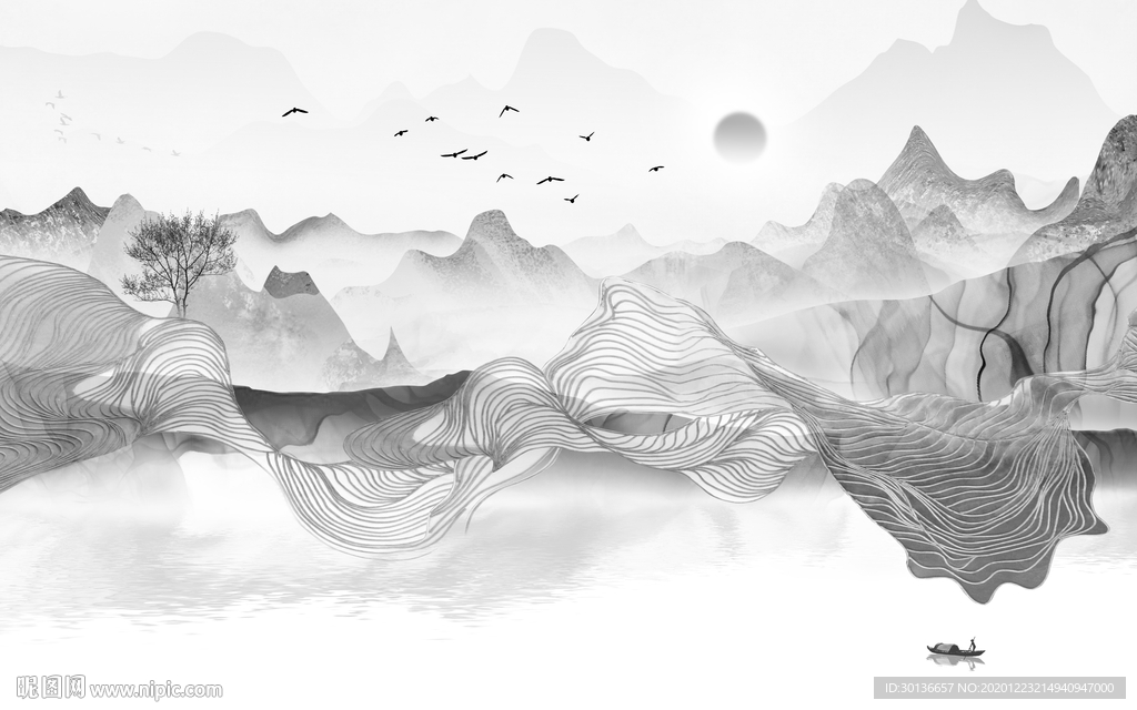 高端灰色新款山水 TIF分层