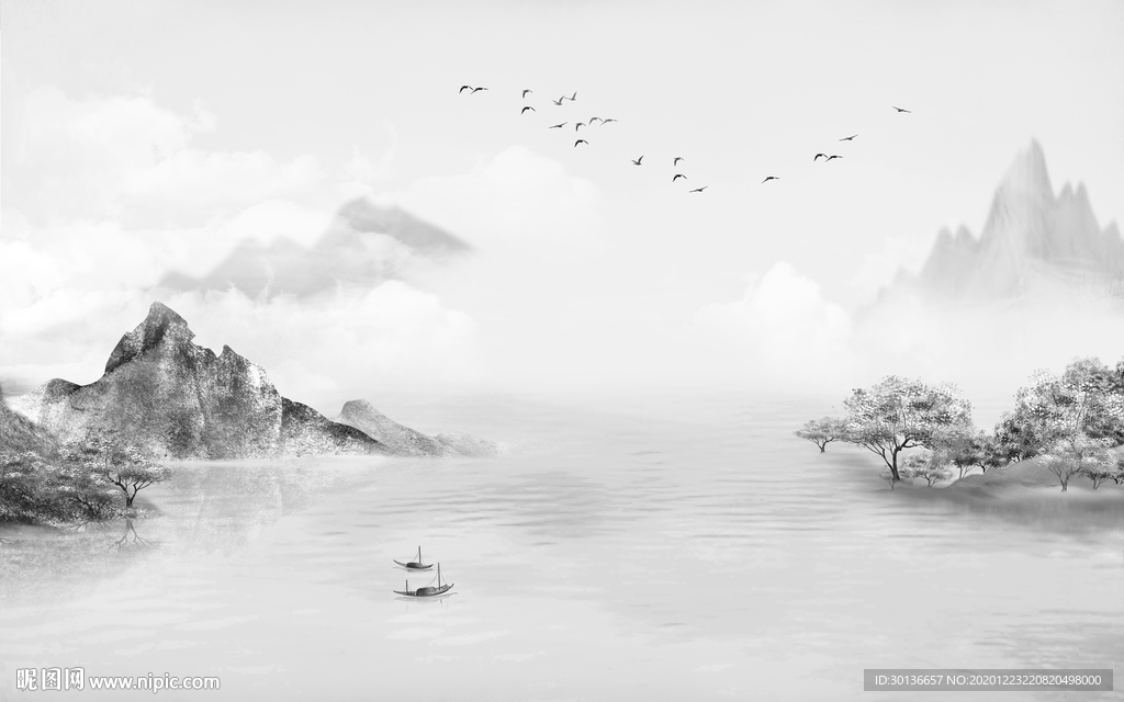 中式 灰色新款山水 TIF分层