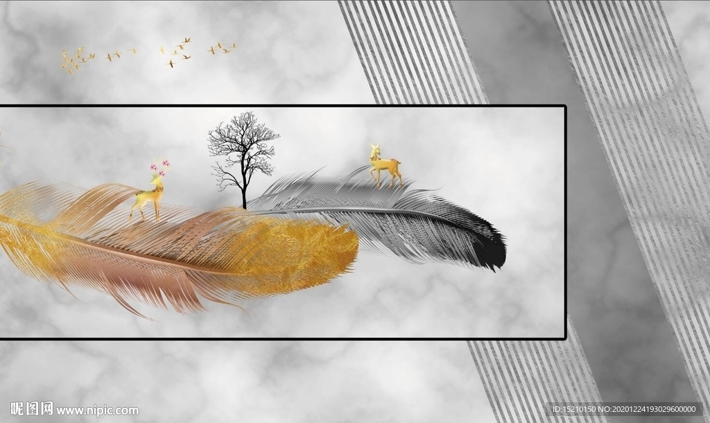 羽毛抽象树电视背景墙