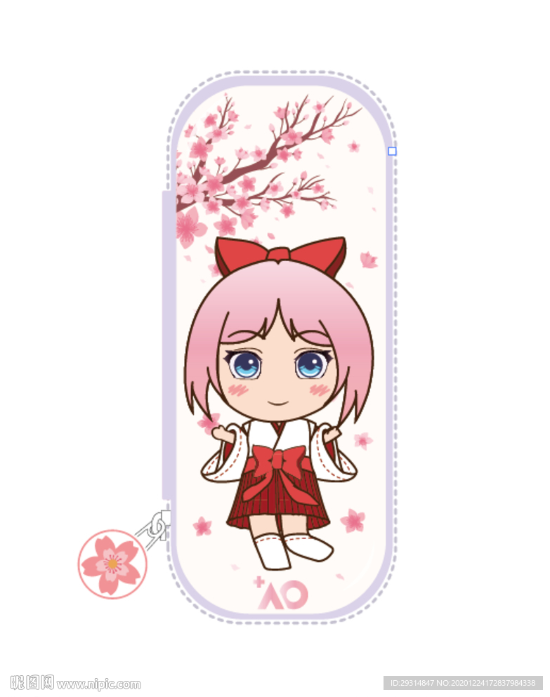 日系可爱女巫粉红樱花女孩笔袋盒