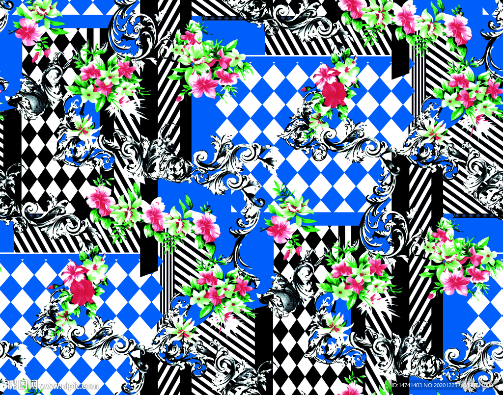 菱形方块几何条纹底纹唯美炫彩花