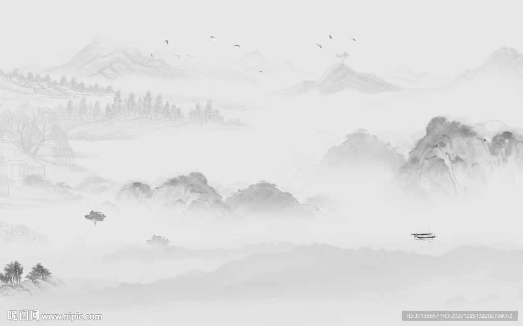 最新灰色别墅山水 TIF分层