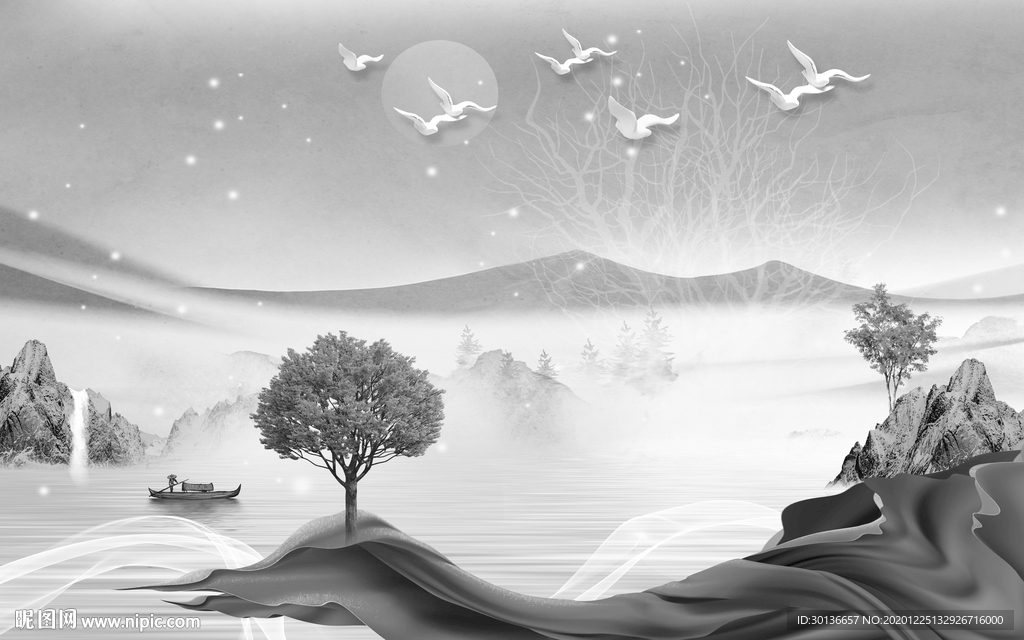 意境灰色别墅山水 TIF分层