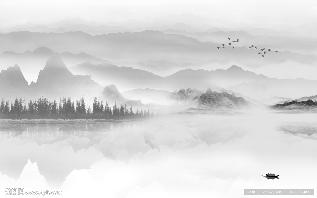 中式灰色别墅山水 TIF分层