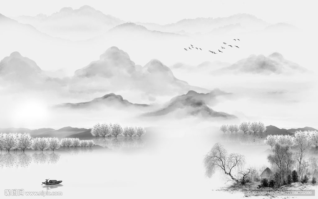 大气灰色别墅山水 TIF分层