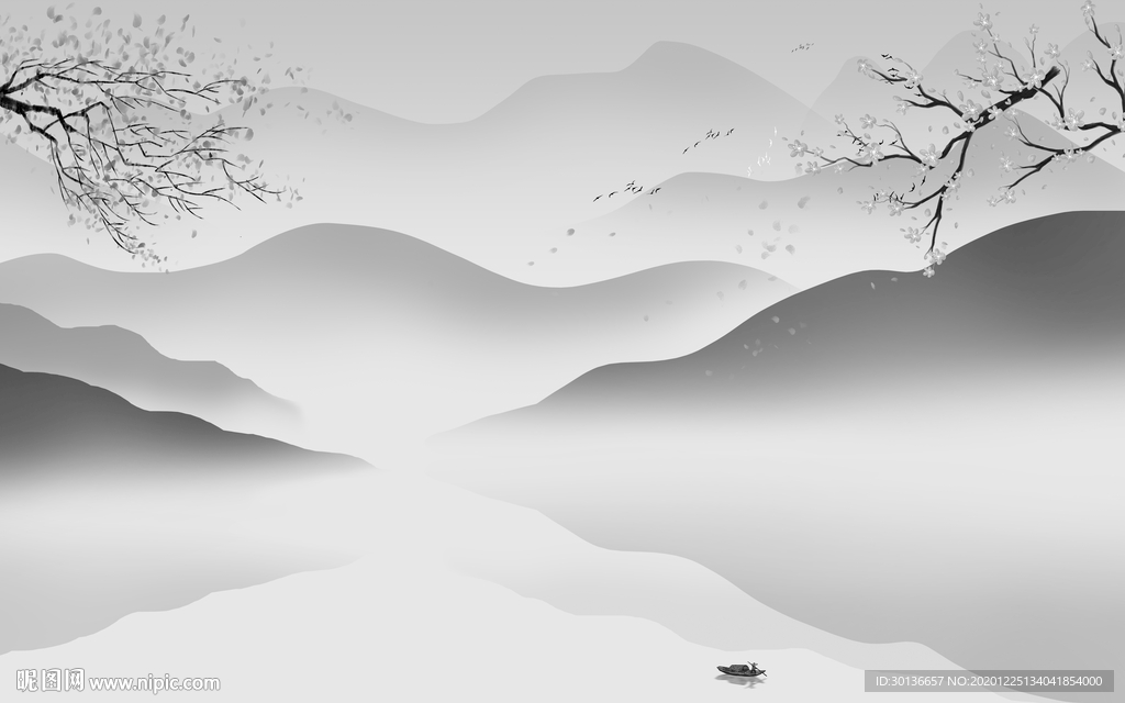 现代灰色别墅山水 TIF分层