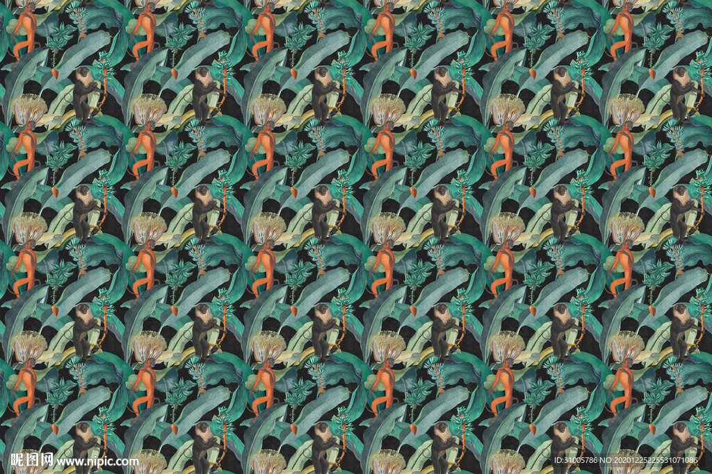 手绘欧式中世热带雨林动物背景