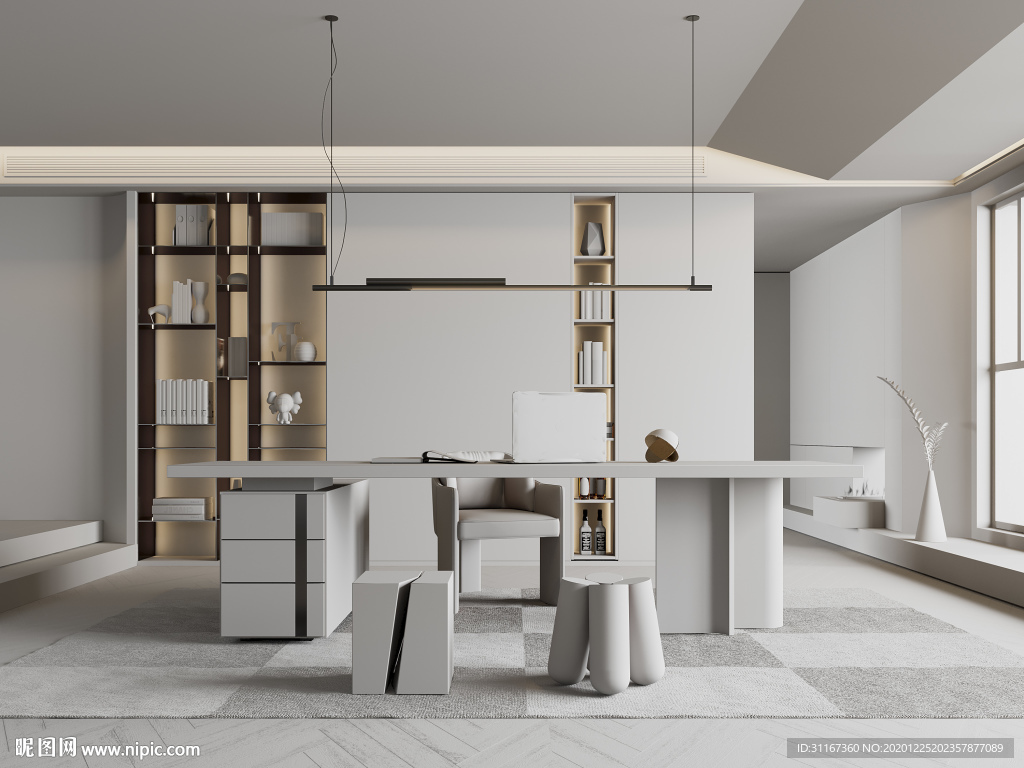 书房模型白膜图