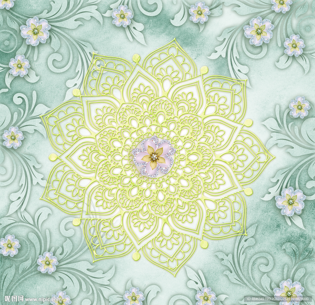 花纹边框欧式天顶壁画天花板壁纸