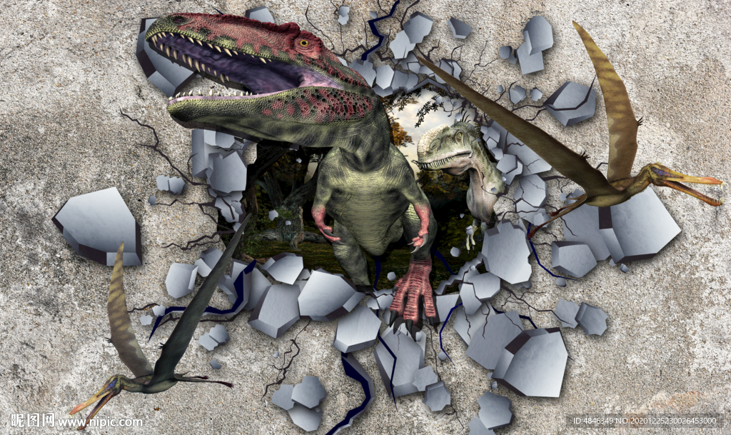 恐龙3D立体背景墙壁画