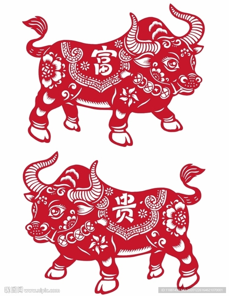 2021牛年剪纸元素