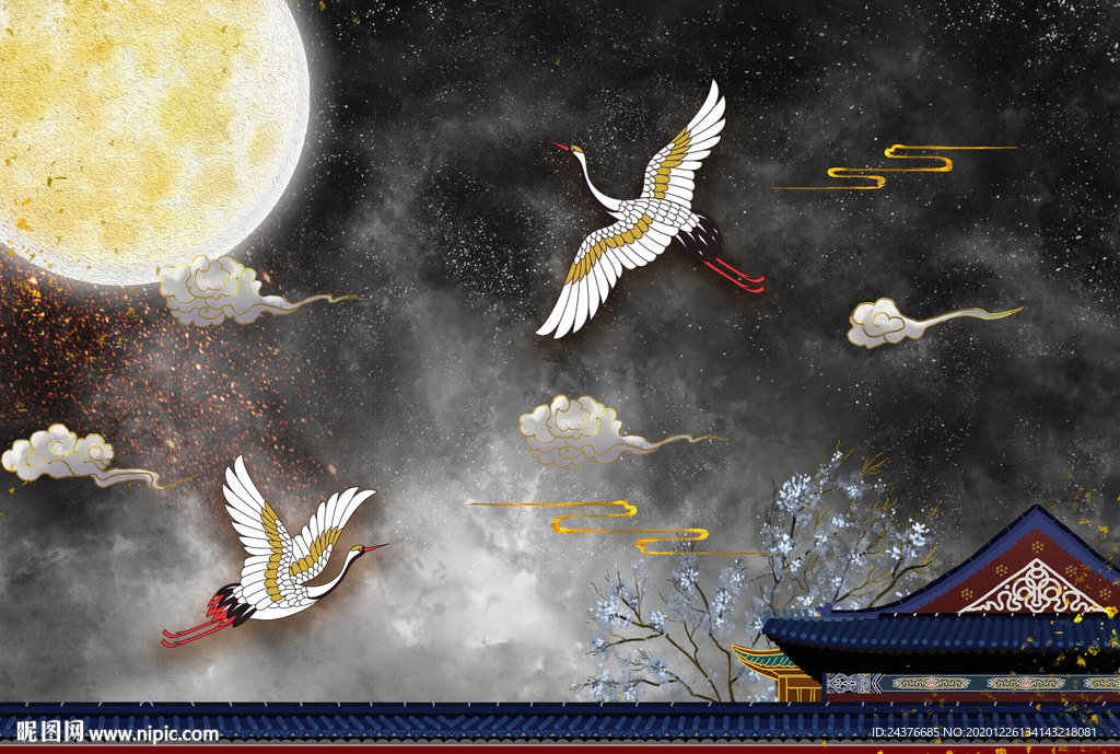 仙鹤宫殿背景墙