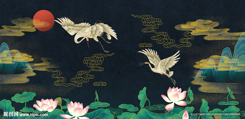 中式仙鹤背景图