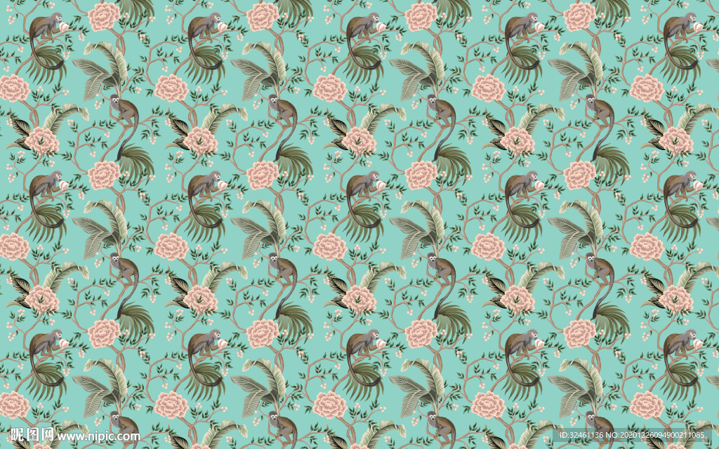 手绘欧式中世热带雨林动物背景