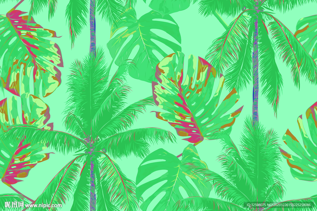 手绘花 芭蕉叶 树叶 热带植物