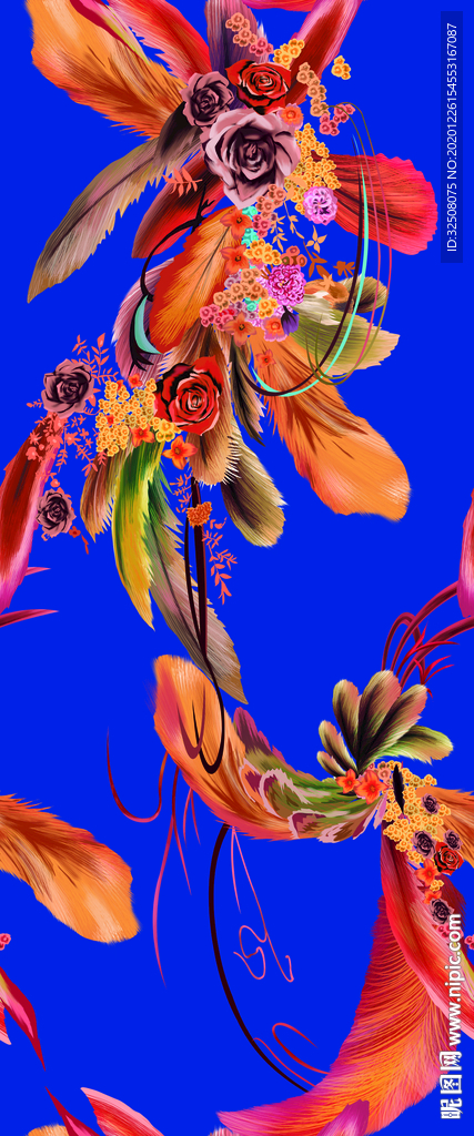 手绘花  树叶 热带植物