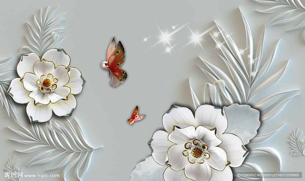 蝶恋花浮雕电视背景墙