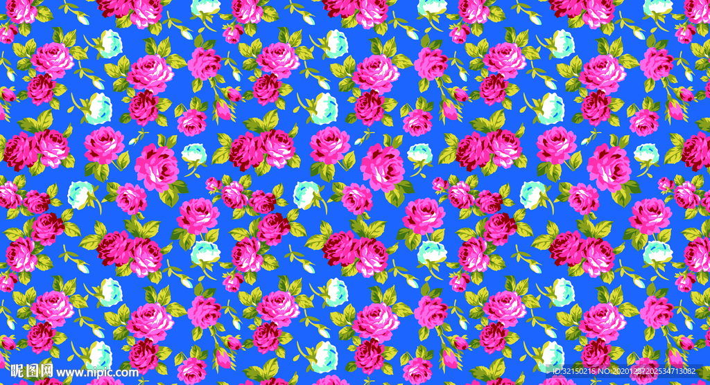 蓝底粉玫瑰